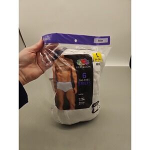 Fruit of the Loom Men's Tag Free 100% Cotton White Briefs 6 Pack Sz-L 36-38 New
